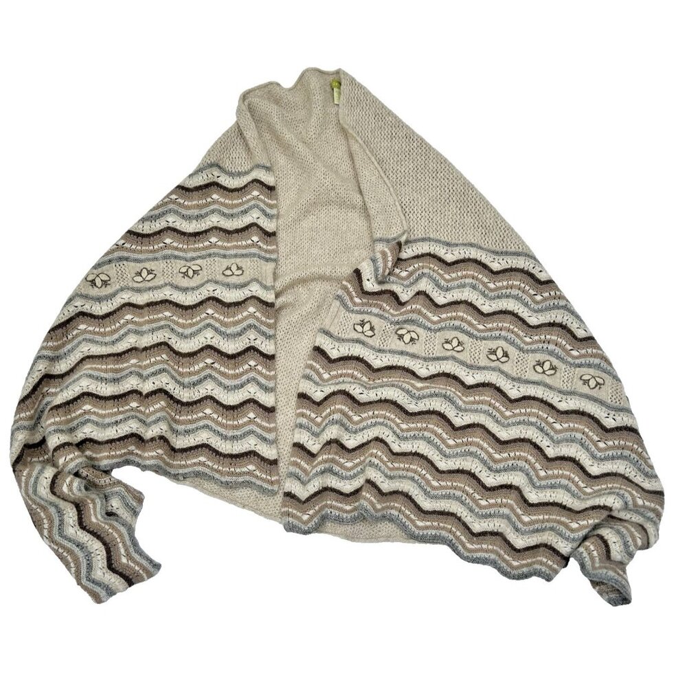 Vintage Sigrid Olsen Knit Crocheted Beige Floral Shawl Top Wool Rabbit Cashmere